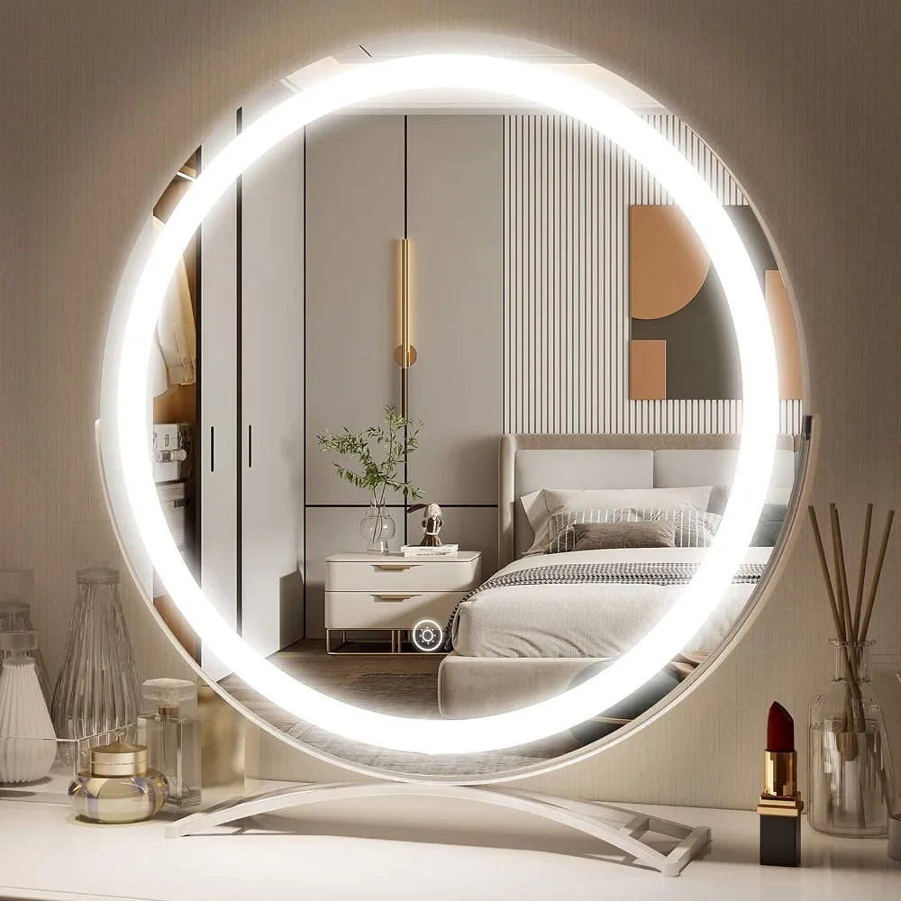 18 Inch Circular LED Vanity Lighted Mirror with Touch Control and 3-Color  Dimmable Lighting