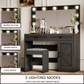 Black Makeup Vanity Table with LED Mirror, Storage, and Stool