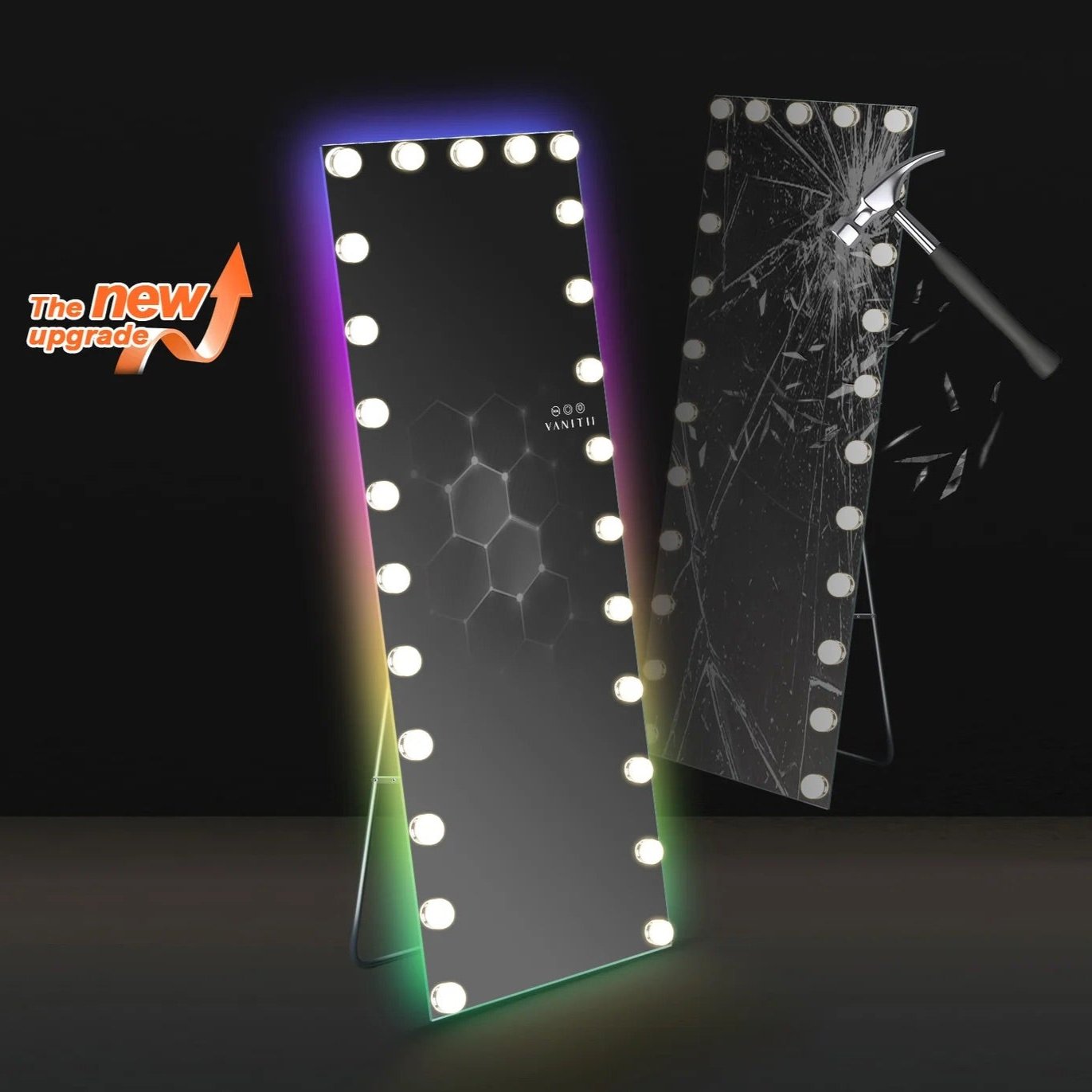 LUXE Hollywood Vanity Mirror - Full Length with 22 or 25 Dimmable LED Bulbs & RGB