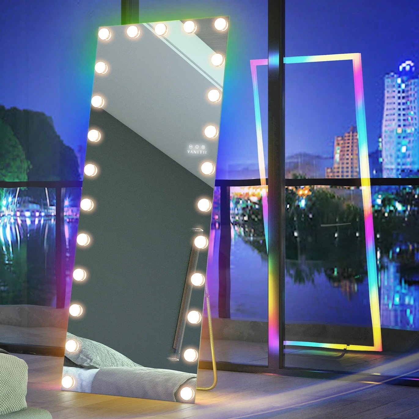 LUXE Hollywood Vanity Mirror - Full Length with 22 or 25 Dimmable LED Bulbs & RGB