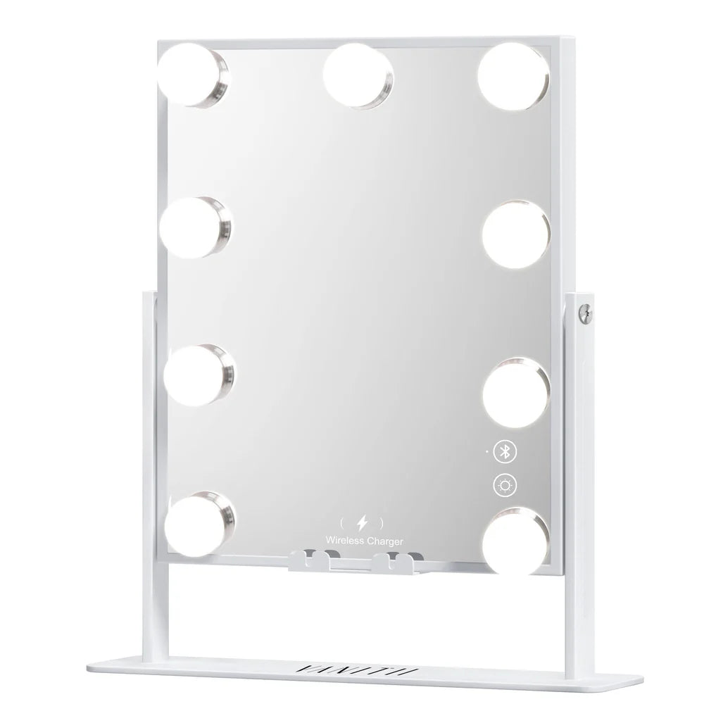 Tabletop Vanity Mirror with Bluetooth, Wireless Charging, and Dimmable LED Bulbs