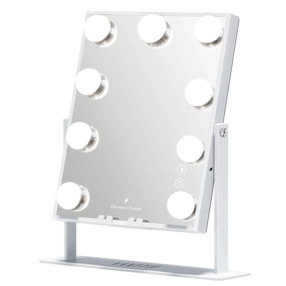 Tabletop Vanity Mirror with Bluetooth, Wireless Charging, and Dimmable LED Bulbs