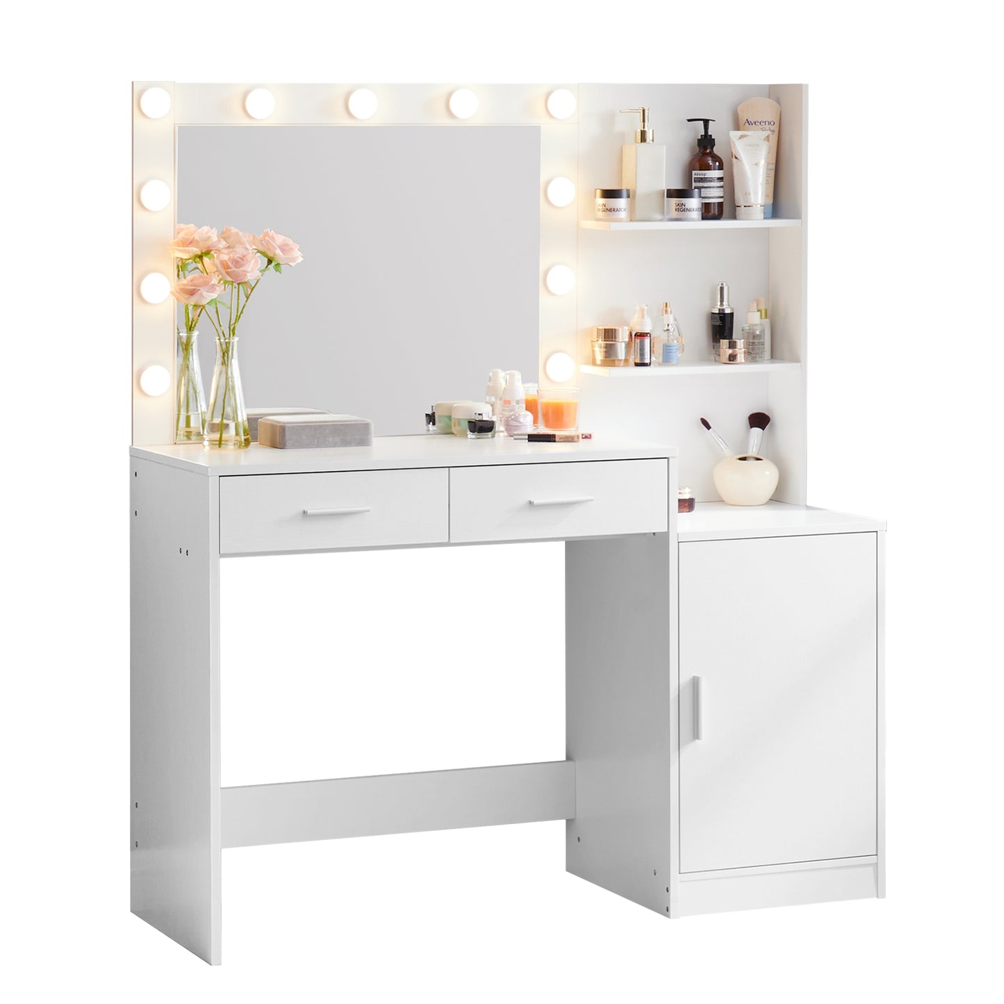 Makeup Vanity Desk with LED Mirror, Storage, and Adjustable Lighting