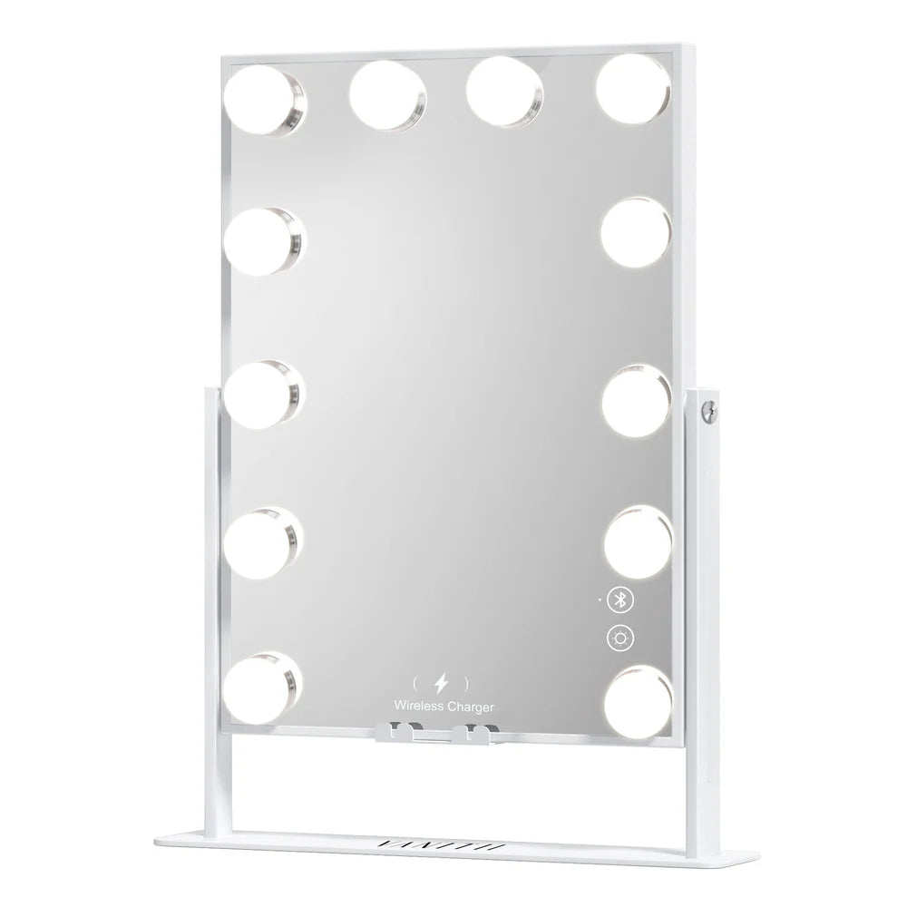 Tabletop Vanity Mirror with Bluetooth, Wireless Charging, and Dimmable LED Bulbs