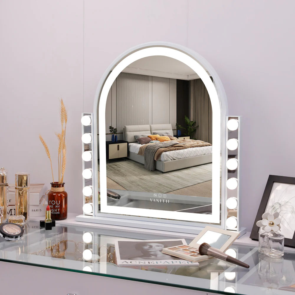 LUXE Scarlett Arch Hollywood Vanity Mirror with LED Lights and 10X Magnification