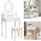 Elegant Vanity Table with Rotating Mirror, 4 Drawers, and Cushioned Stool