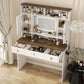 Farmhouse Dressing Table with Lighted Mirror, Adjustable Lighting, and Storage