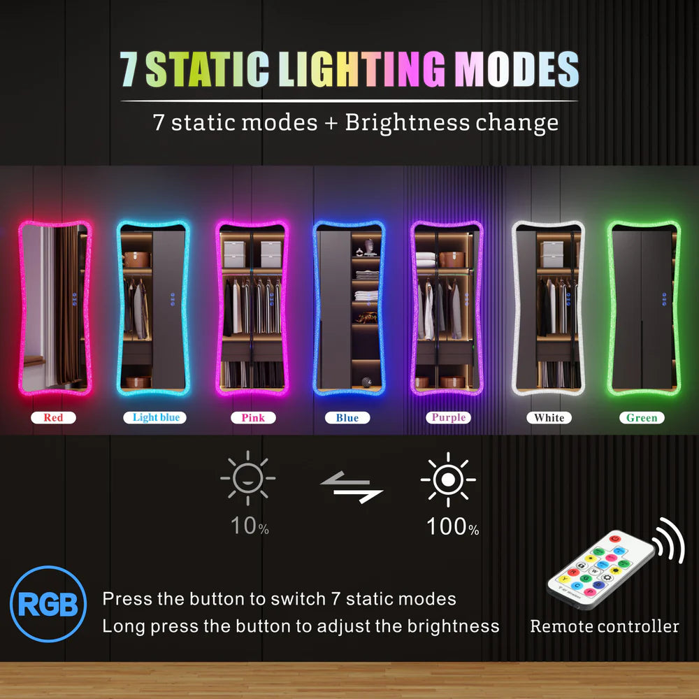 LUXE Full Length LED Dressing Mirror with 7 Dynamic Lighting Modes