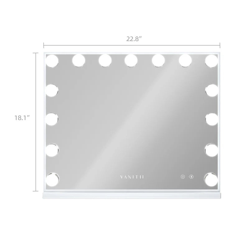 LUXE Large Hollywood Vanity Mirror with Bluetooth - 15 Dimmable LED Bulbs & USB Charging Port