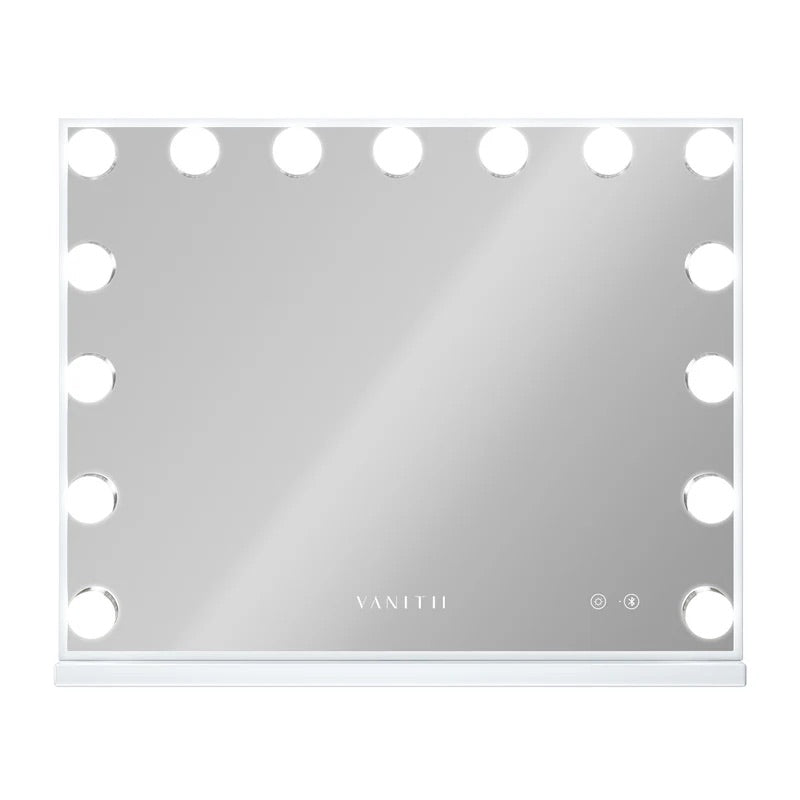 LUXE Large Hollywood Vanity Mirror with Bluetooth - 15 Dimmable LED Bulbs & USB Charging Port