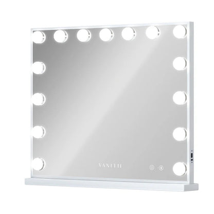 LUXE Large Hollywood Vanity Mirror with Bluetooth - 15 Dimmable LED Bulbs & USB Charging Port