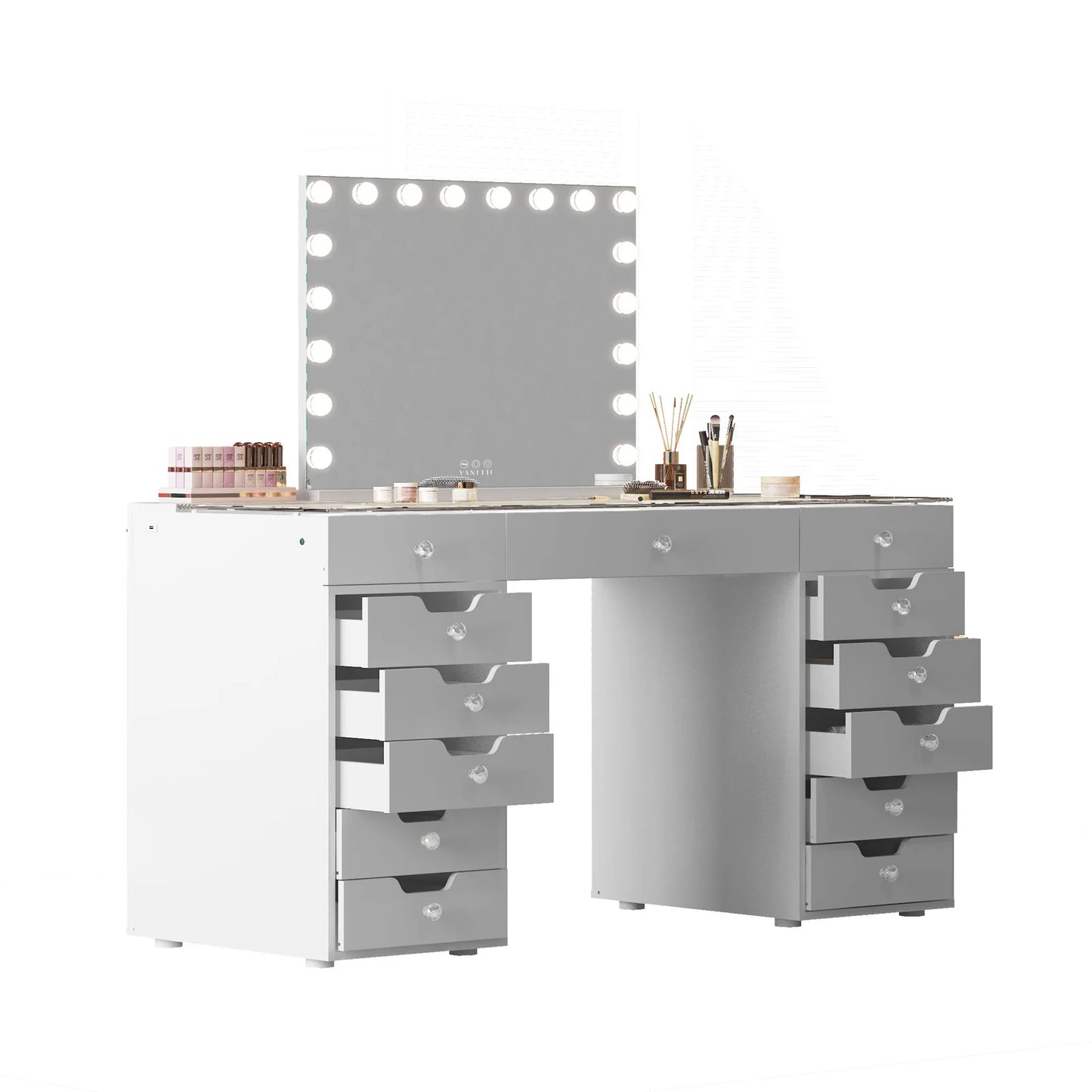 Vanity Desk Pro 13 Storage Drawers with LED Light & RGB, White Pink or Black