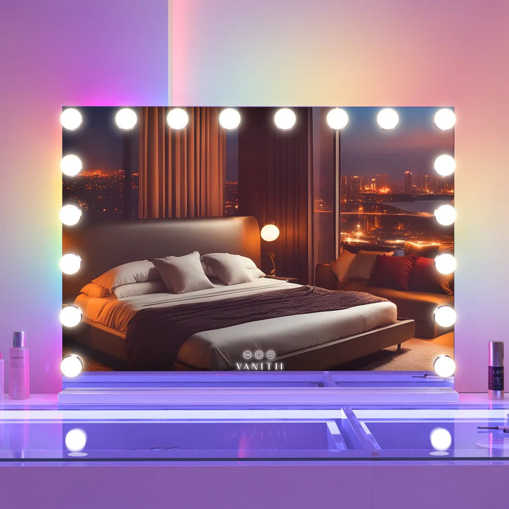 LUXE Hollywood Glow Vanity Mirror with RGB - 18 Dimmable LED Bulbs & Smart Touch Control