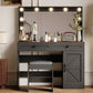 Black Makeup Vanity Table with LED Mirror, Storage, and Stool