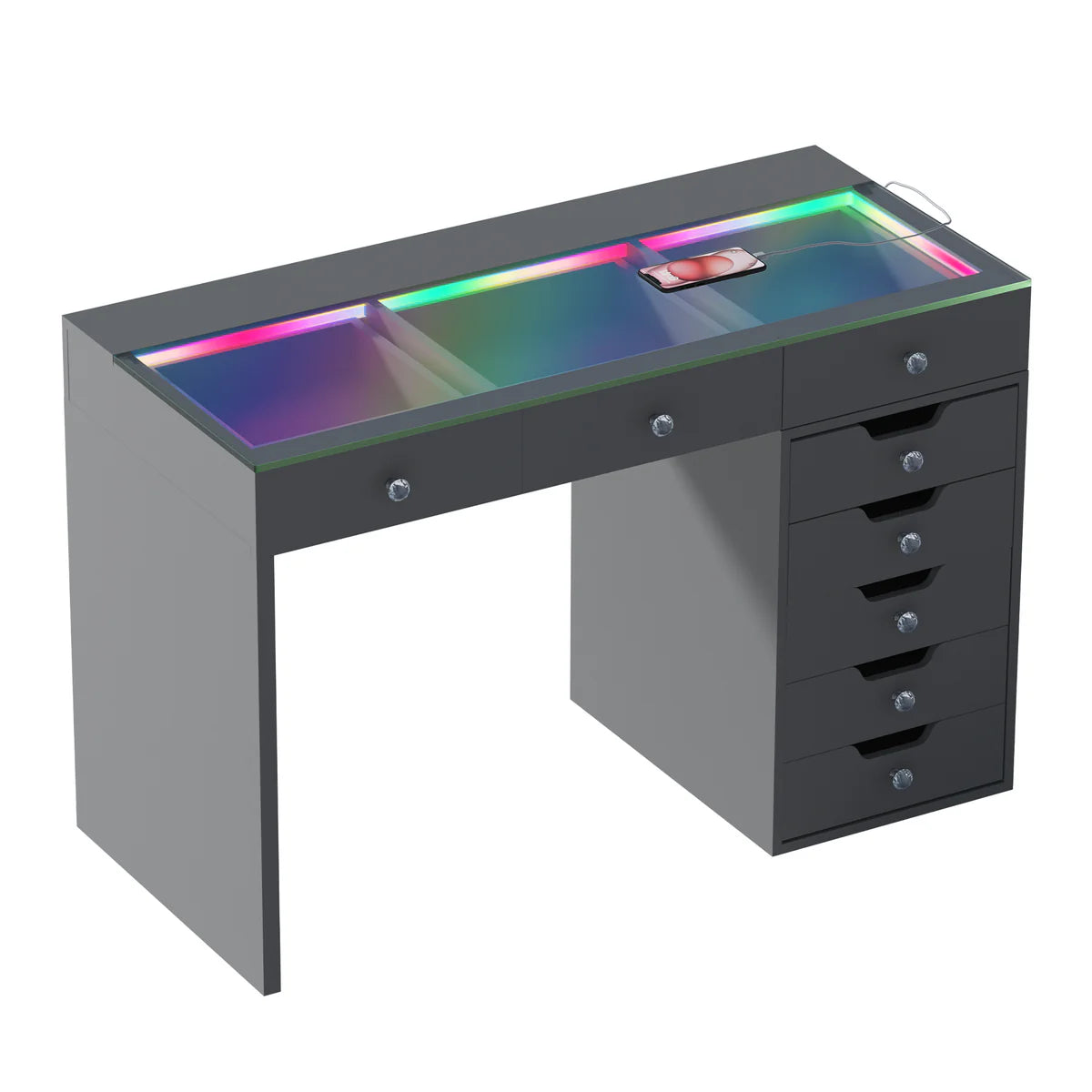 LUXE Vanity Desk with 8 Storage Drawers, LED Lighting & USB Charging