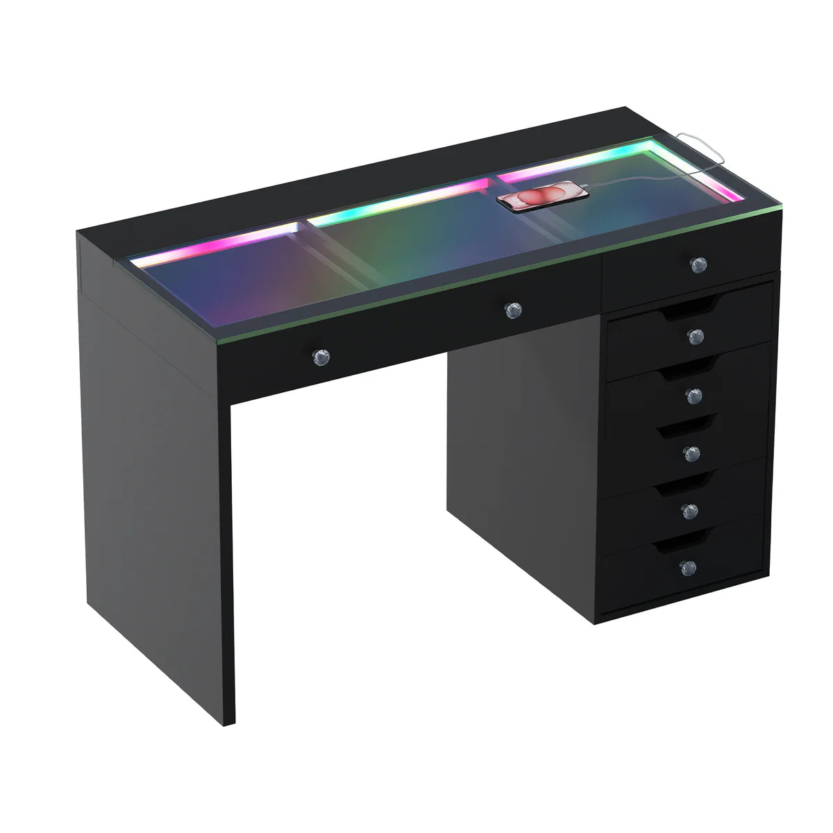 LUXE Vanity Desk with 8 Storage Drawers, LED Lighting & USB Charging