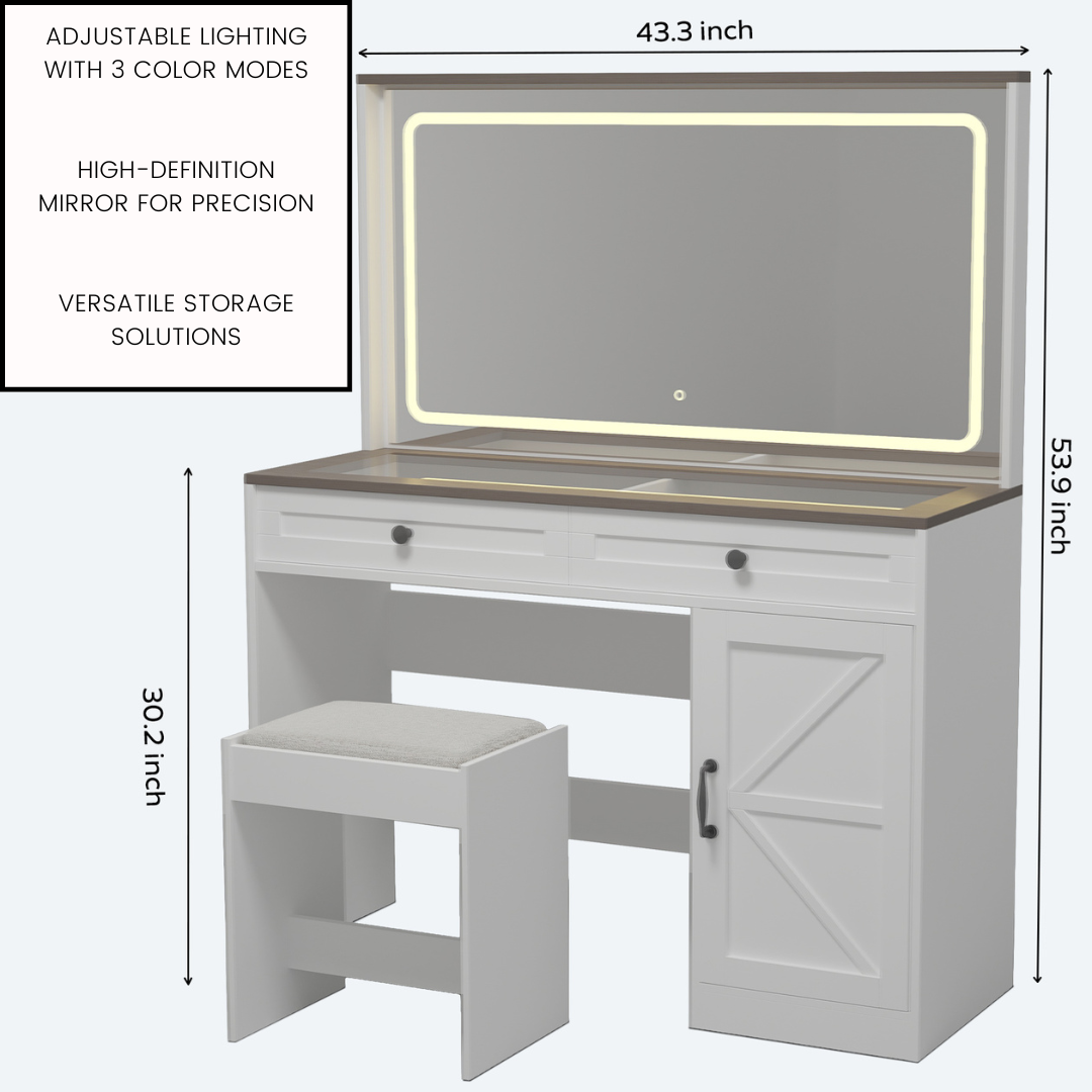 Makeup Vanity Table with LED Mirror, 3 Drawers, and Adjustable Lighting