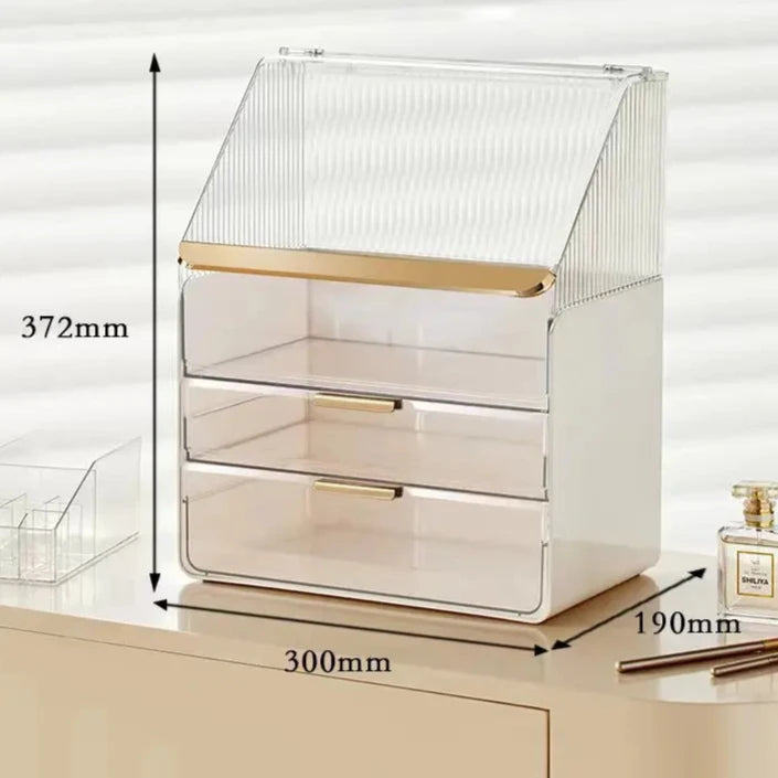 Clear PET Makeup Organizer with Drawers and Dustproof Lid