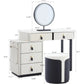 Faux Saddle Leather Makeup Vanity Desk with 5 Drawers, Side Storage, and LED Mirror