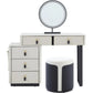 Faux Saddle Leather Makeup Vanity Desk with 5 Drawers, Side Storage, and LED Mirror