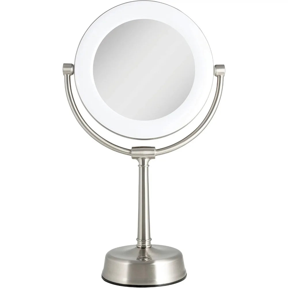 LED Lighted Makeup Mirror with 1x/10x Magnification and Swivel Design for Vanity Desk