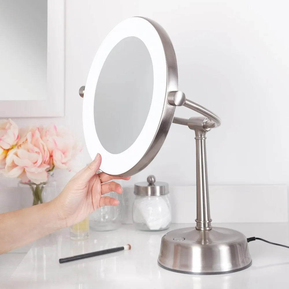 LED Lighted Makeup Mirror with 1x/10x Magnification and Swivel Design for Vanity Desk