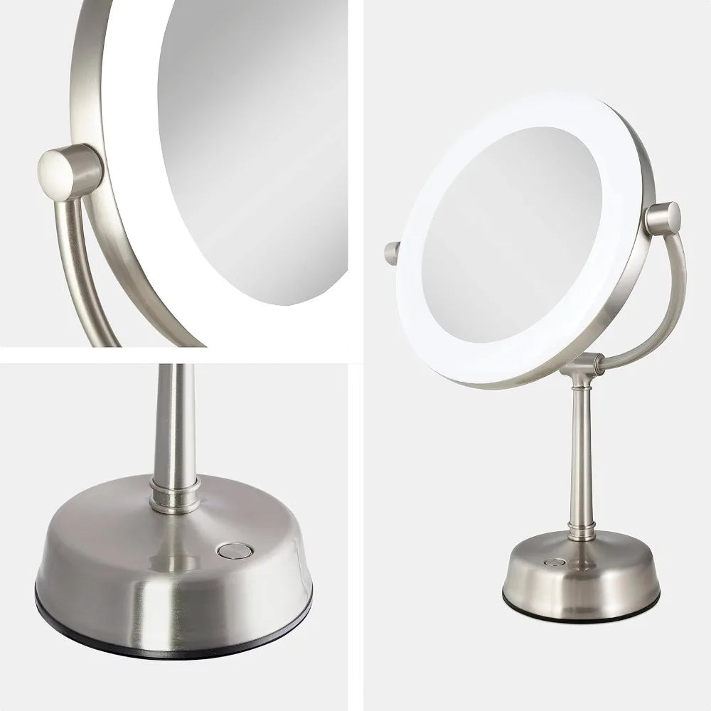 LED Lighted Makeup Mirror with 1x/10x Magnification and Swivel Design for Vanity Desk