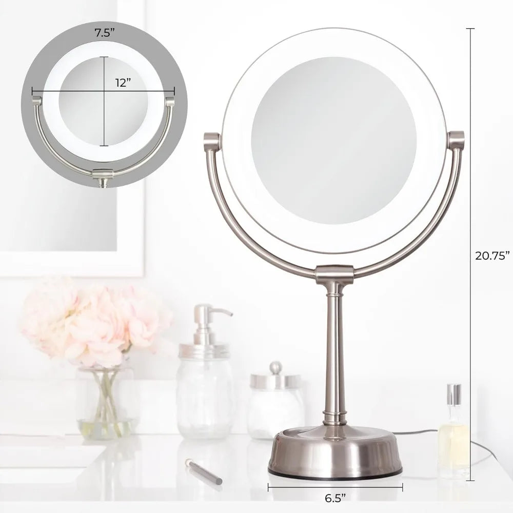 LED Lighted Makeup Mirror with 1x/10x Magnification and Swivel Design for Vanity Desk