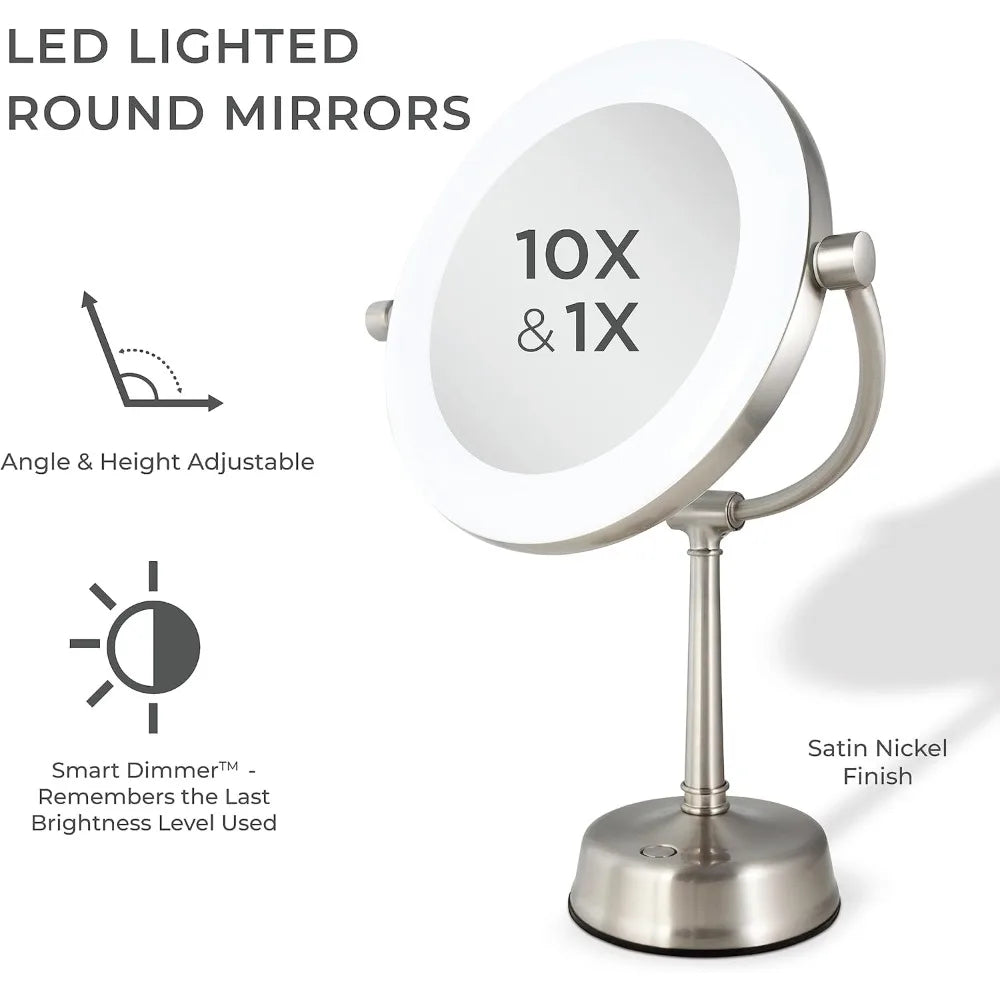 LED Lighted Makeup Mirror with 1x/10x Magnification and Swivel Design for Vanity Desk