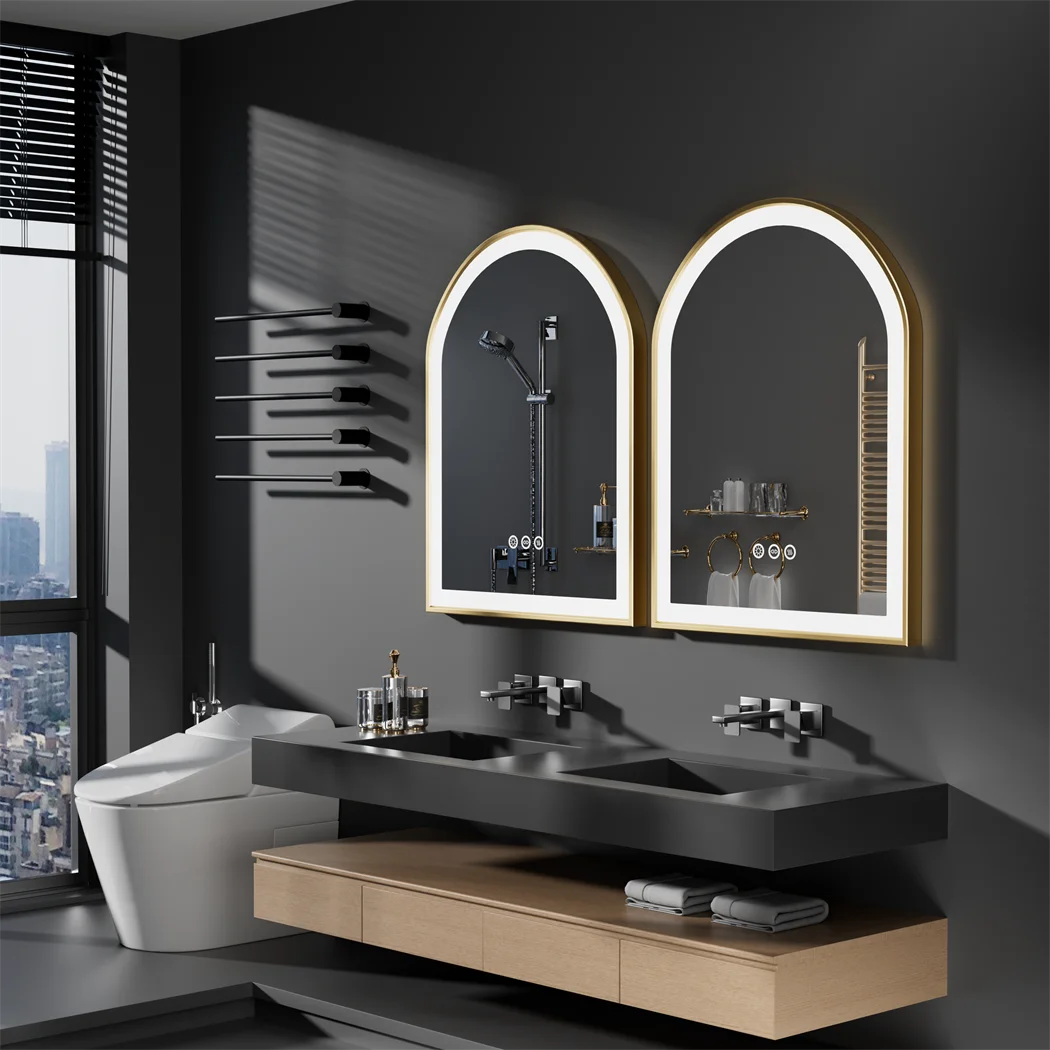 High-End LED Bathroom Mirror with Demister and Memory Function, Arch Framed, 3 Lighting Modes