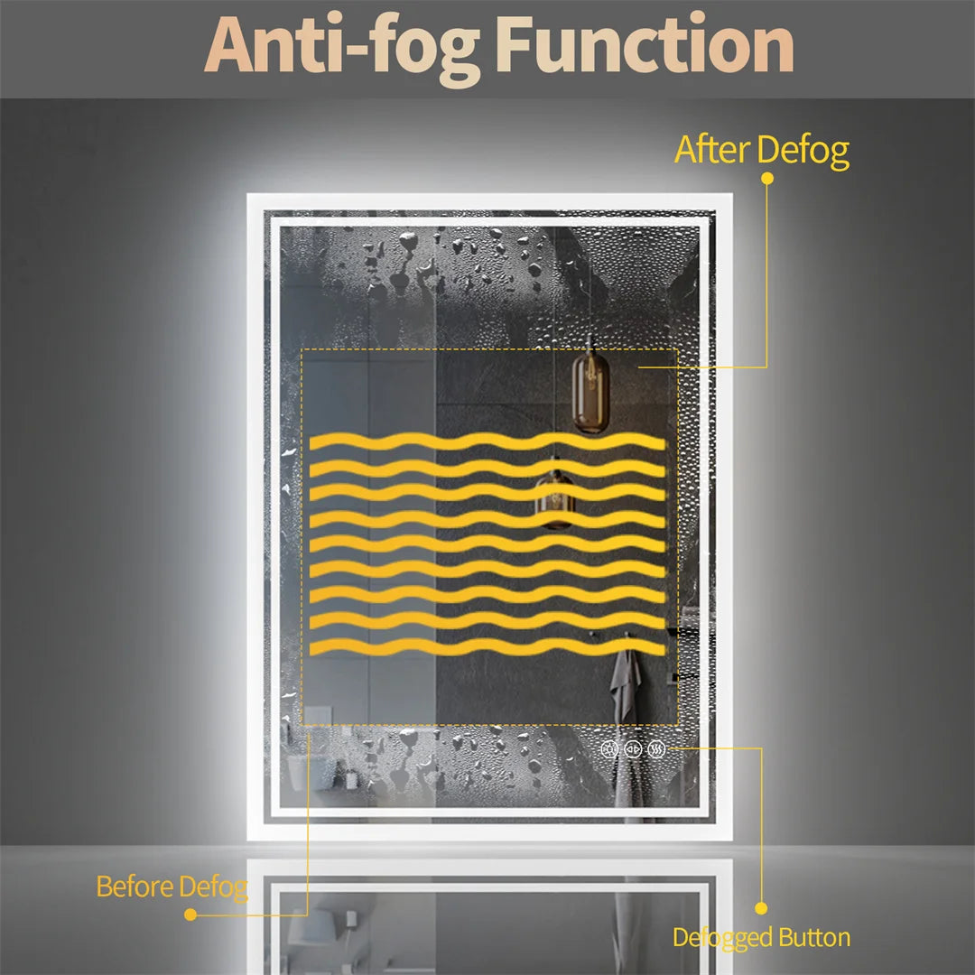 LED Backlight Bathroom Mirror with Anti-Fog and Dimmable Lights