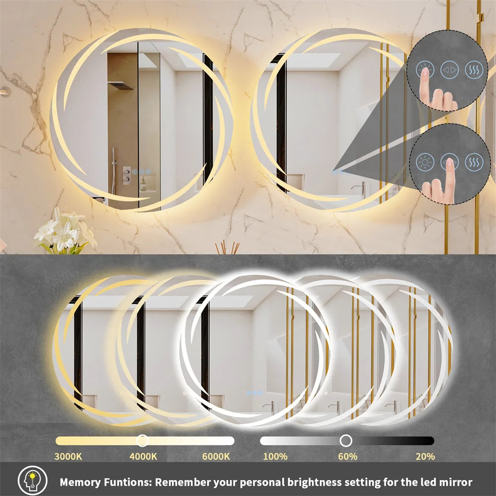 Bathroom Wall Mirror with Light Circle Backlit LED Bath Vanity Mirror Defog, 24 Inch