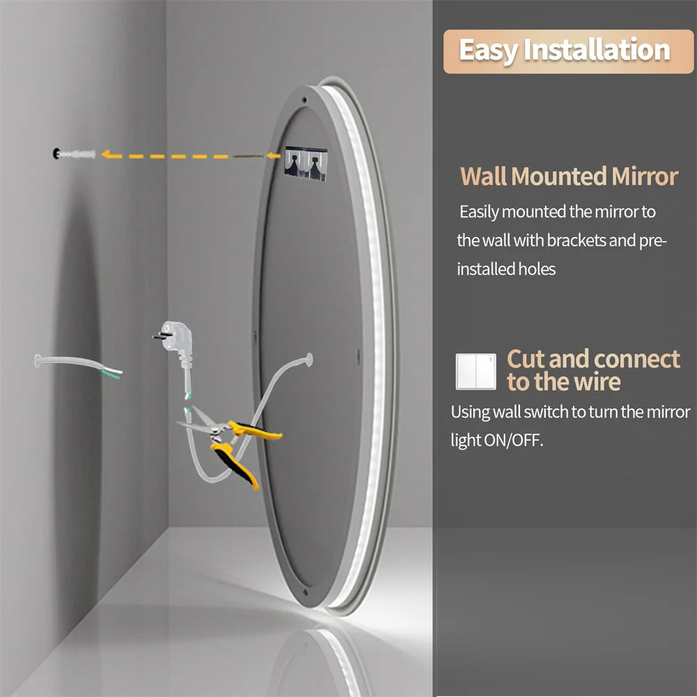 Bathroom Wall Mirror with Light Circle Backlit LED Bath Vanity Mirror Defog, 24 Inch