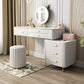 Leather Makeup Vanity Desk with Freely Movable Side Cabinet, LED Mirror, and Wireless Charging