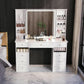 Large Vanity Desk with Lighted Mirror and 9 Drawers, Built-In Wireless Charger and Mini Fridge