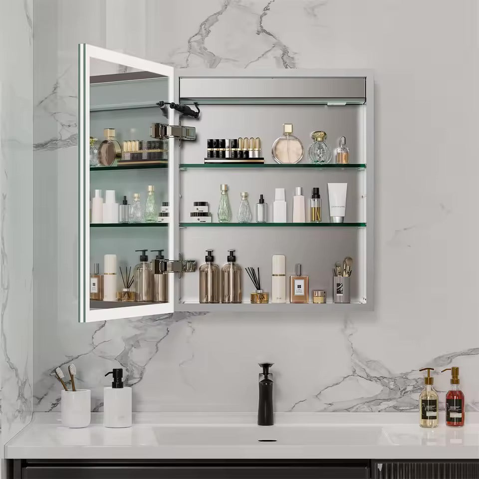 LED Bathroom Mirror Cabinet with Bluetooth, Anti-Fog, and Storage