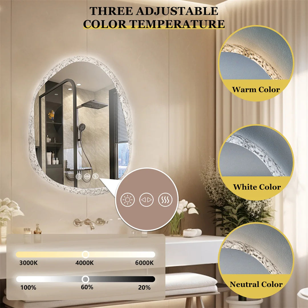 Irregular LED Bathroom Mirror with Backlit Lighting, Anti-Fog, and Touch Sensor