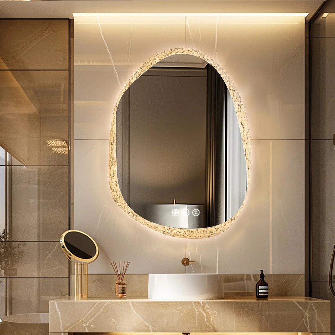 Irregular LED Bathroom Mirror with Backlit Lighting, Anti-Fog, and Touch Sensor