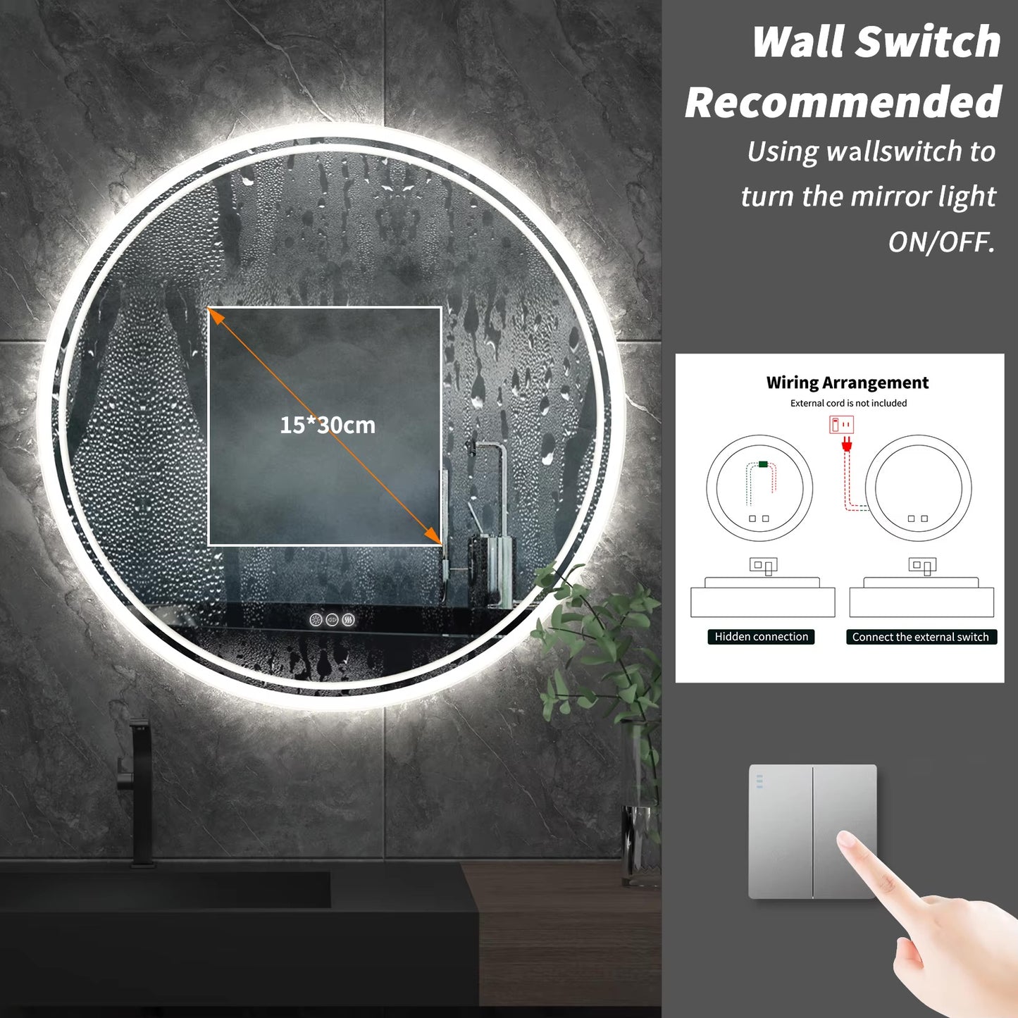 Smart Illuminate LED Round Lighted Vanity Mirror with Touch Screen and Anti-Fog Features