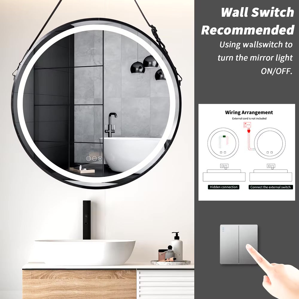 Large Round LED Bathroom Mirror with Anti-Fog, Touch Sensor, and Dimmable Lights – Black/Gold Frame, 32/24 Inch