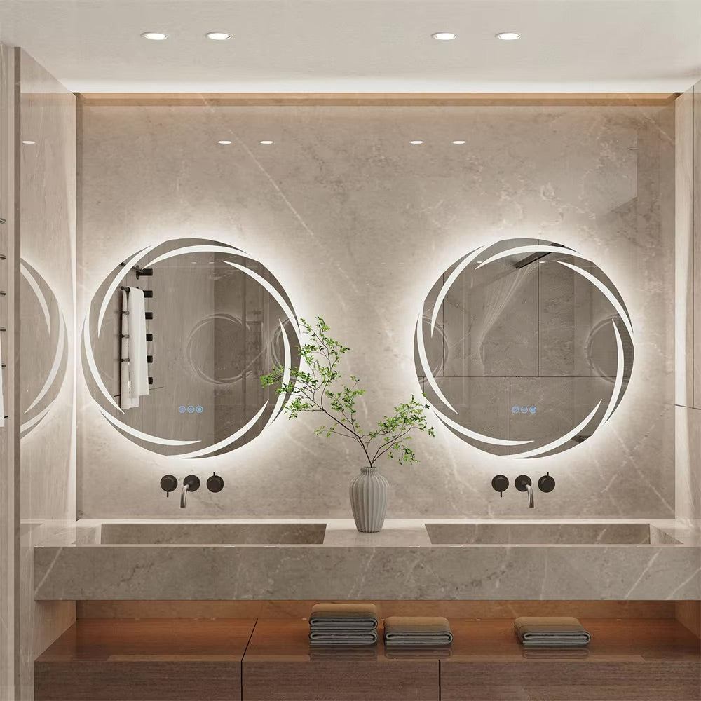 Bathroom Wall Mirror with Light Circle Backlit LED Bath Vanity Mirror Defog, 24 Inch