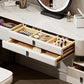 Luxury Solid Wood Vanity Desk with Sintered Marble Top, 6 Drawers, and LED Mirror