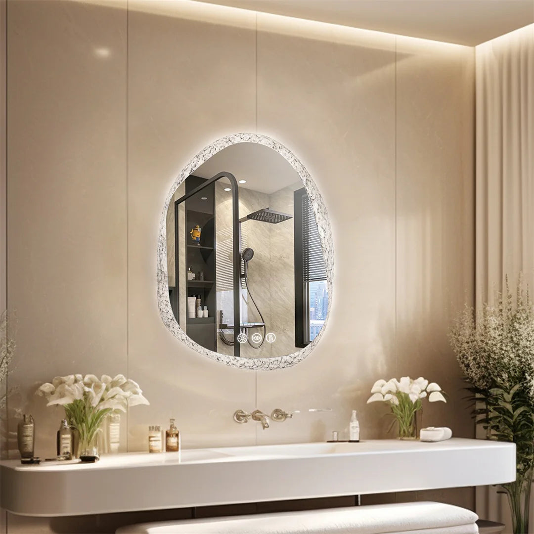 Irregular LED Bathroom Mirror with Backlit Lighting, Anti-Fog, and Touch Sensor