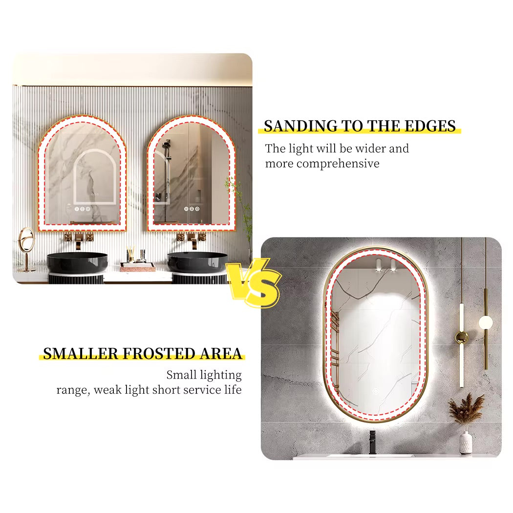 High-End LED Bathroom Mirror with Demister and Memory Function, Arch Framed, 3 Lighting Modes