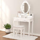 Elegant Vanity Table with Rotating Mirror, 4 Drawers, and Cushioned Stool