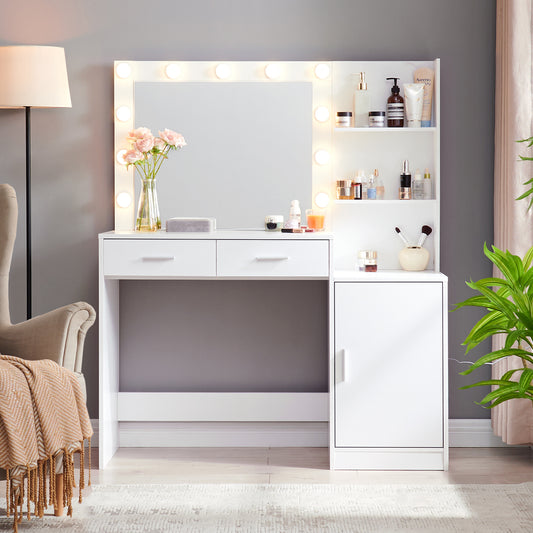 Makeup Vanity Desk with LED Mirror, Storage, and Adjustable Lighting