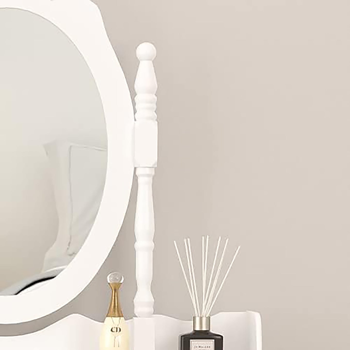 Elegant Vanity Table with Rotating Mirror, 4 Drawers, and Cushioned Stool