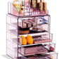 Clear Acrylic Cosmetic Organizer with Removable Top Compartment for Makeup and Jewelry Storage