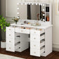 Large Vanity Desk with Mirror, Hollywood Bulbs, and 9 Drawers