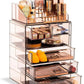 Clear Acrylic Cosmetic Organizer with Removable Top Compartment for Makeup and Jewelry Storage